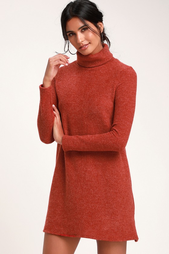 Cute Sweater Dress - Red Turtleneck ...